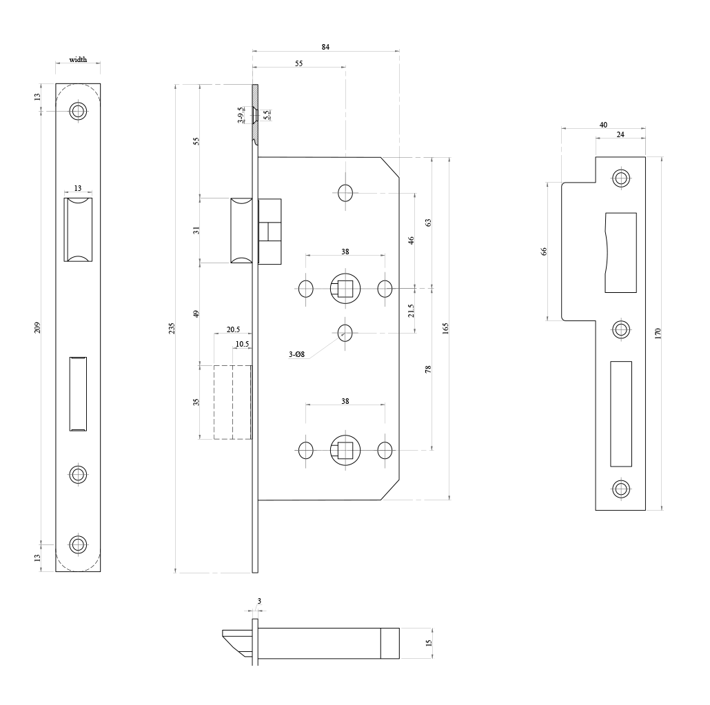 Mortise Bathroom Lock 78ZWC Series_dwg